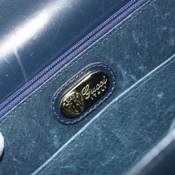 GUCCI Hand Bag Leather Navy Gold Auth 156872 - Picture 10 of 16